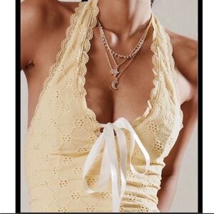 Kimchi Blue Yellow Lace Halter Top with Ribbon